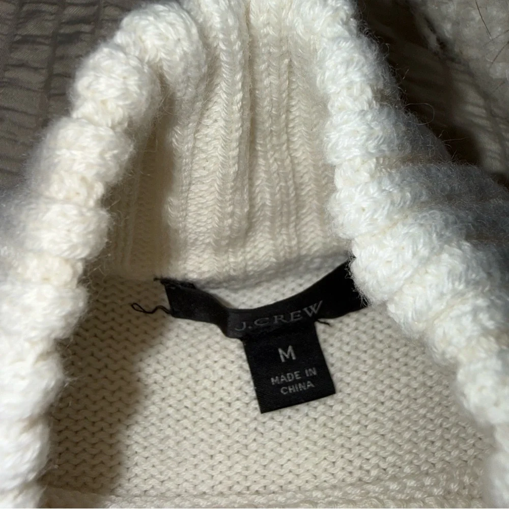 J Crew White Cashmere Cotton Mock Neck Sweater medium